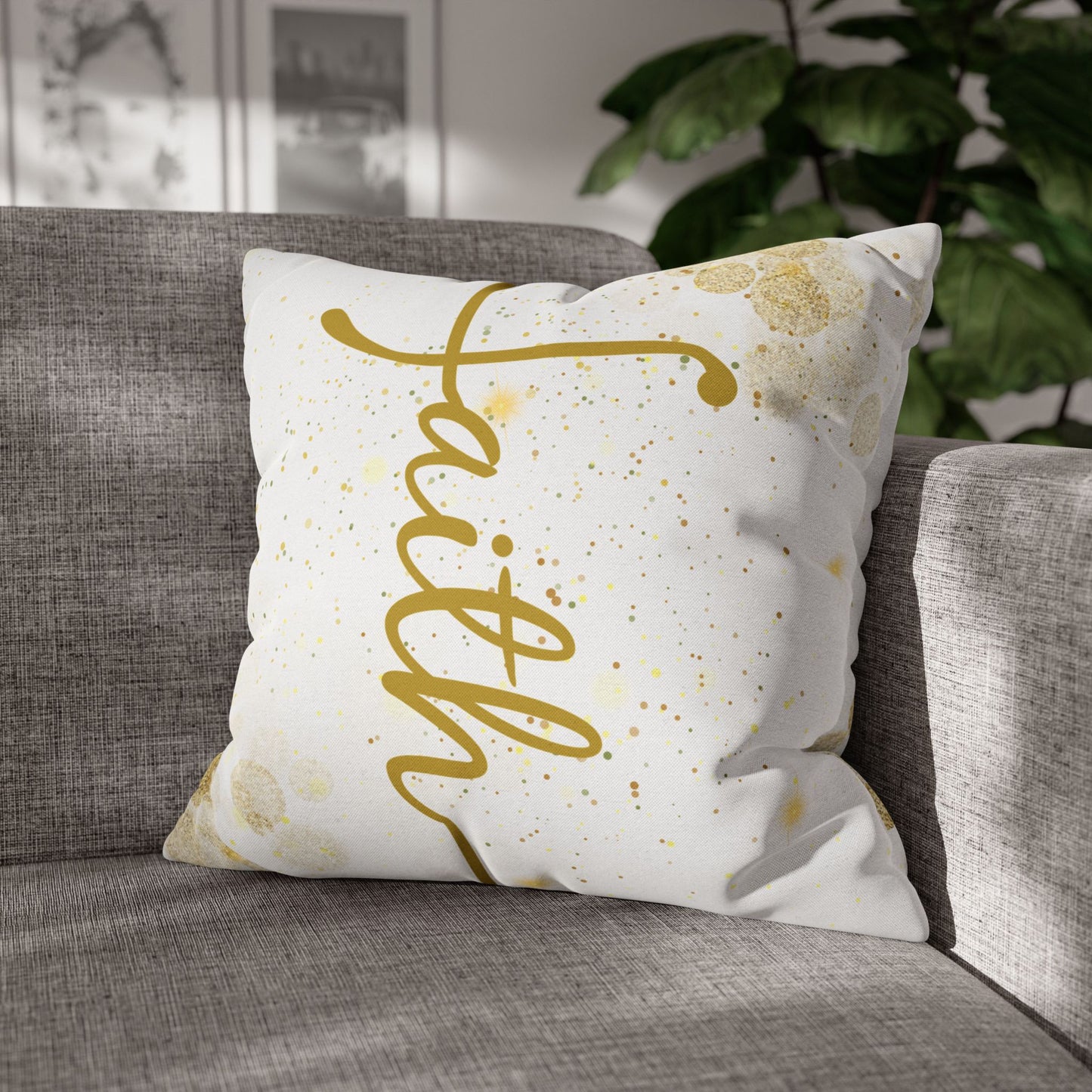 Faith (White and Gold) Square Throw Pillowcase | Prayer Warrior Room Decor