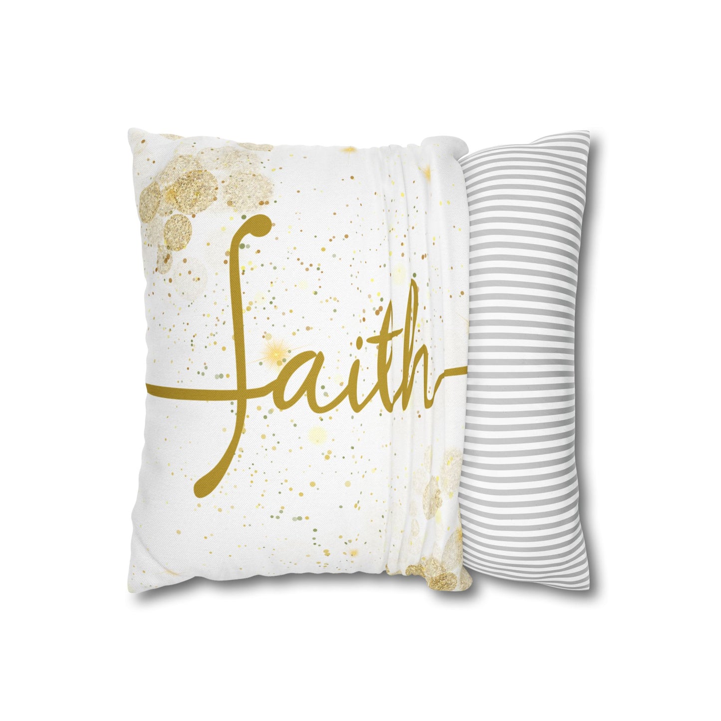 Faith (White and Gold) Square Throw Pillowcase | Prayer Warrior Room Decor