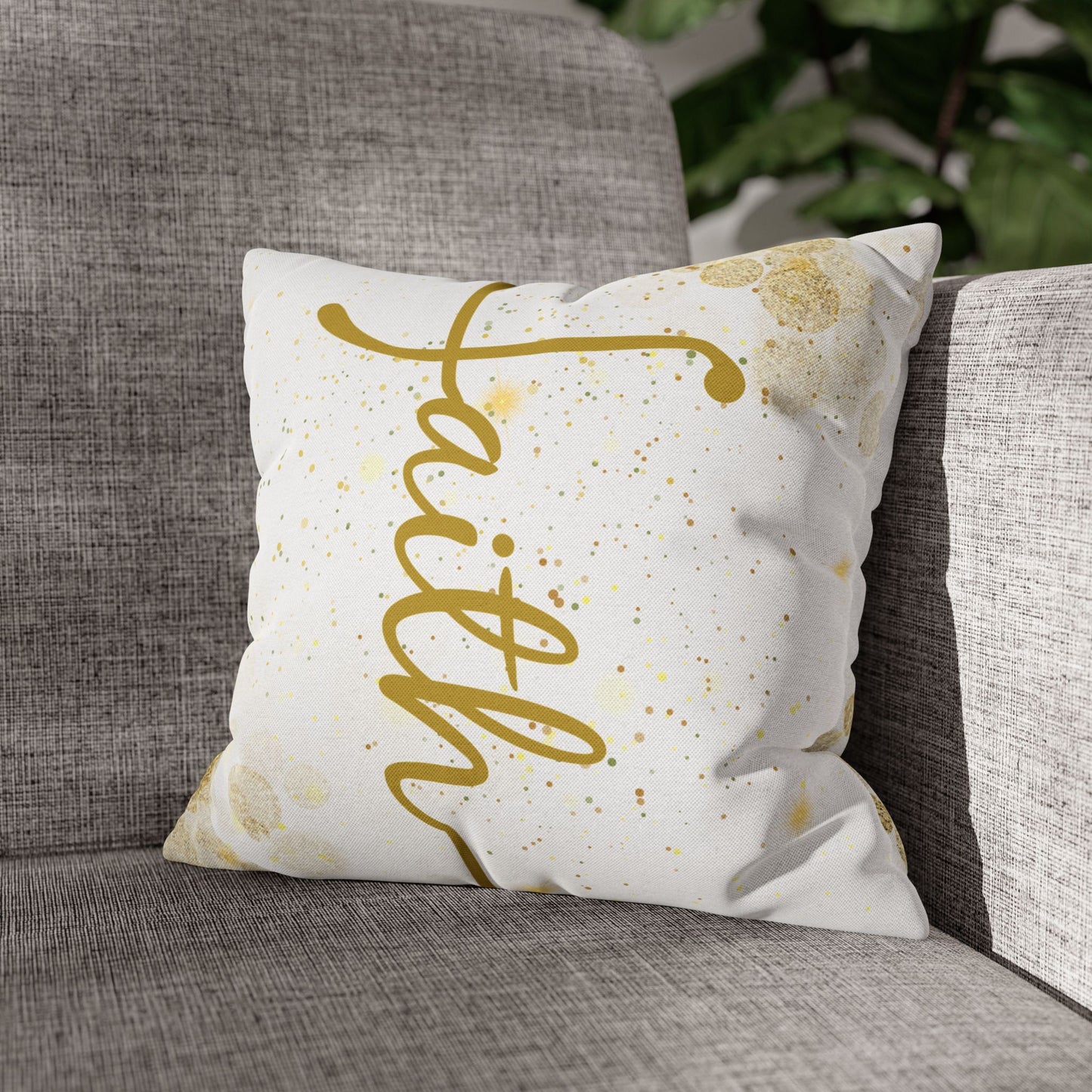 Faith (White and Gold) Square Throw Pillowcase | Prayer Warrior Room Decor