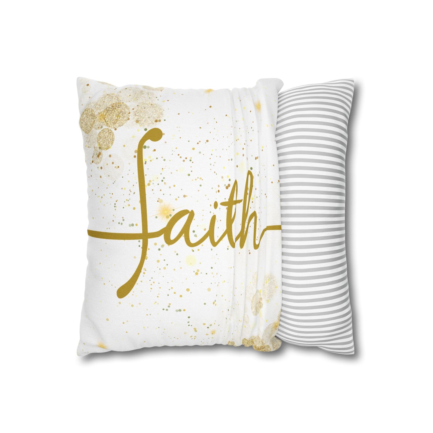 Faith (White and Gold) Square Throw Pillowcase | Prayer Warrior Room Decor