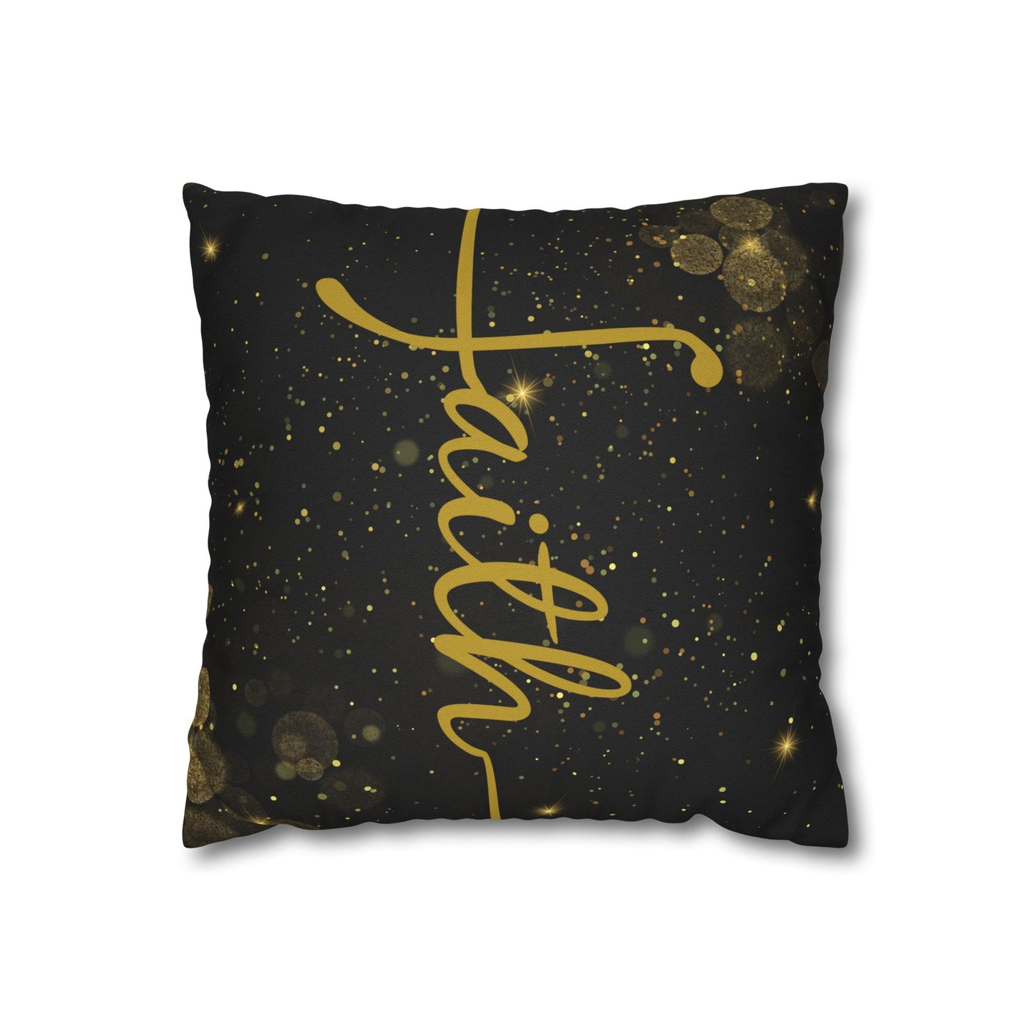 Faith (Black and Gold) Square Throw Pillowcase | Prayer Warrior Room Decor