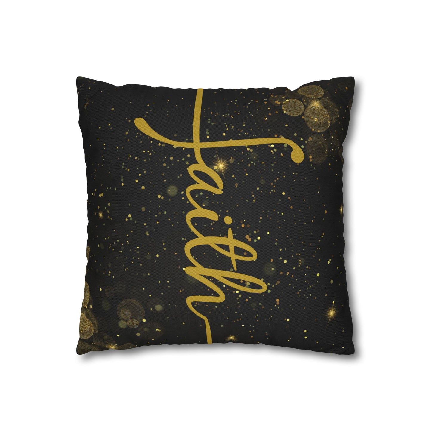 Faith (Black and Gold) Square Throw Pillowcase | Prayer Warrior Room Decor