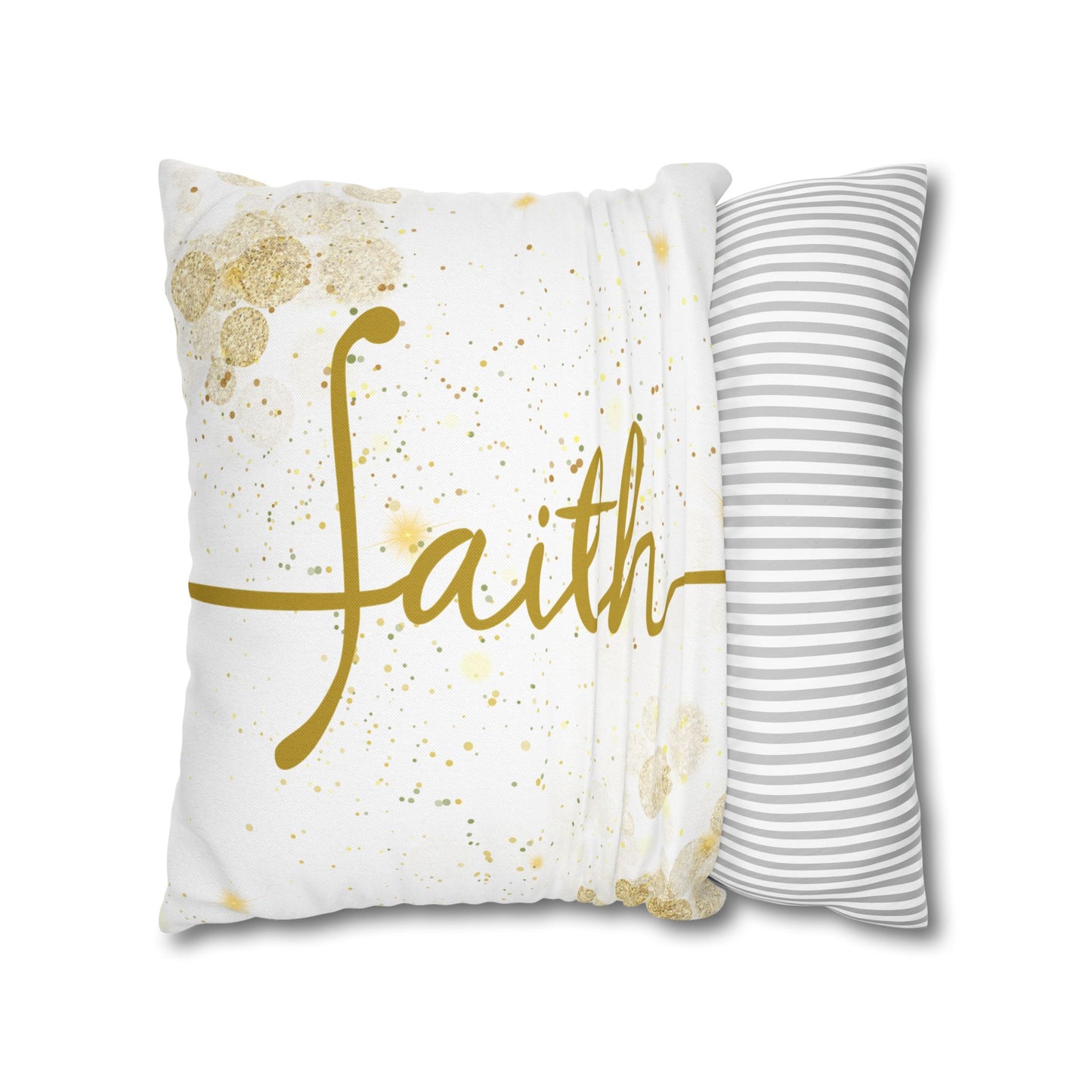 Faith (White and Gold) Square Throw Pillowcase | Prayer Warrior Room Decor