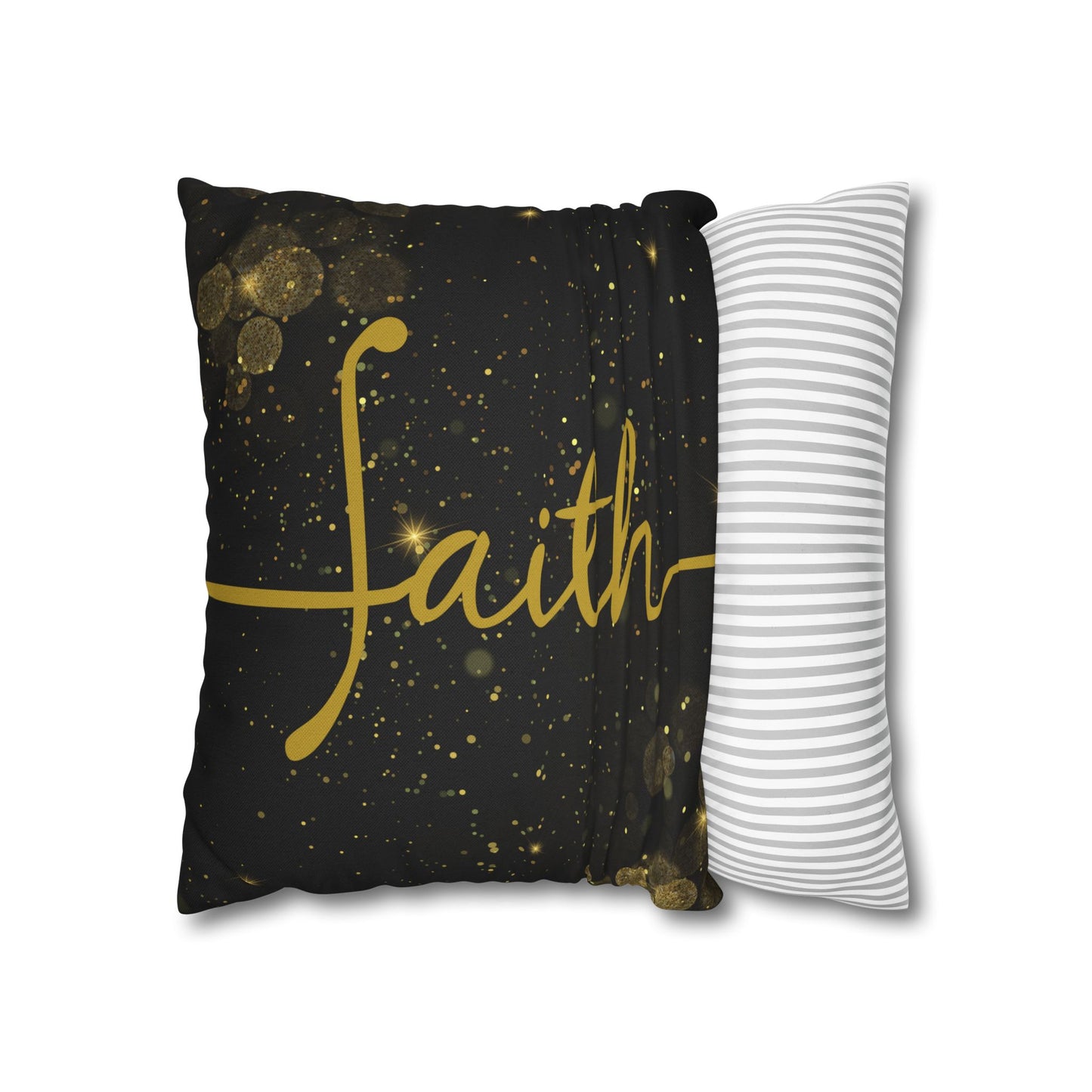 Faith (Black and Gold) Square Throw Pillowcase | Prayer Warrior Room Decor