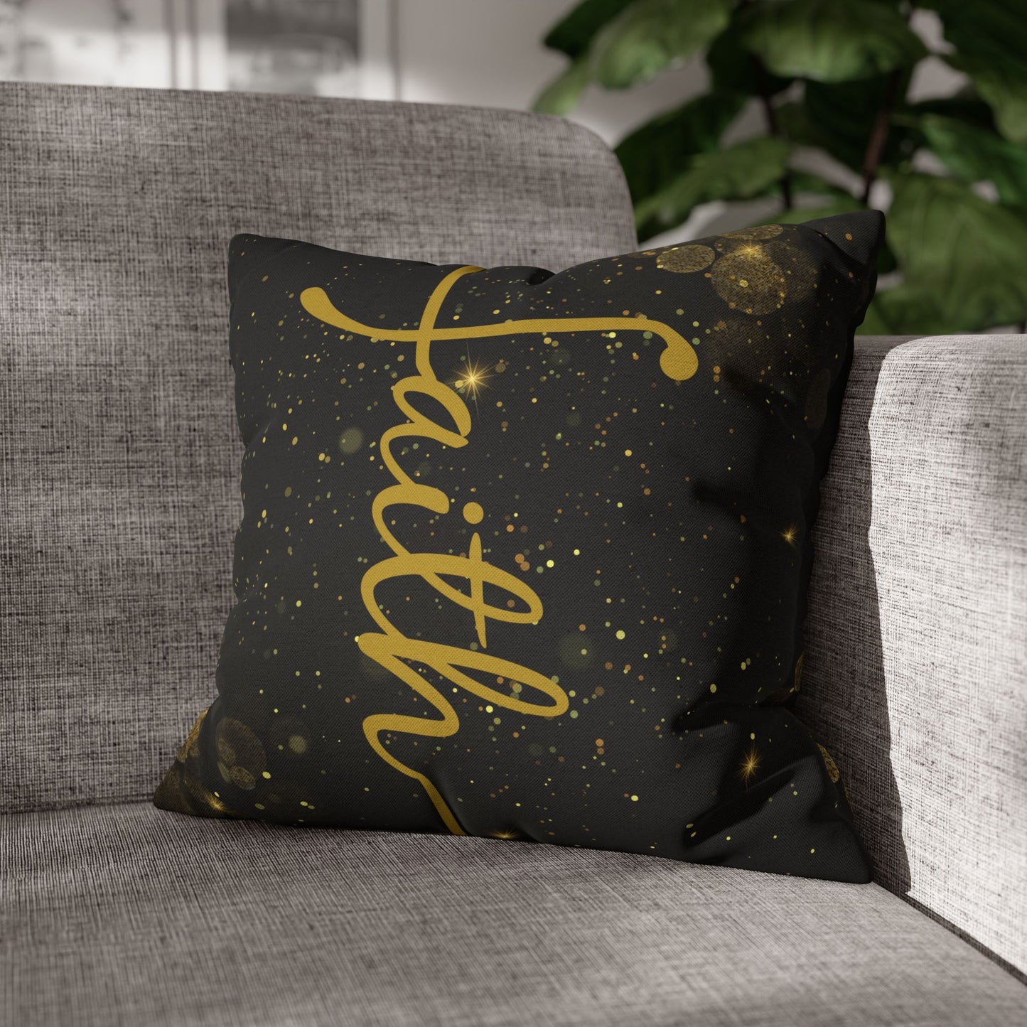 Faith (Black and Gold) Square Throw Pillowcase | Prayer Warrior Room Decor