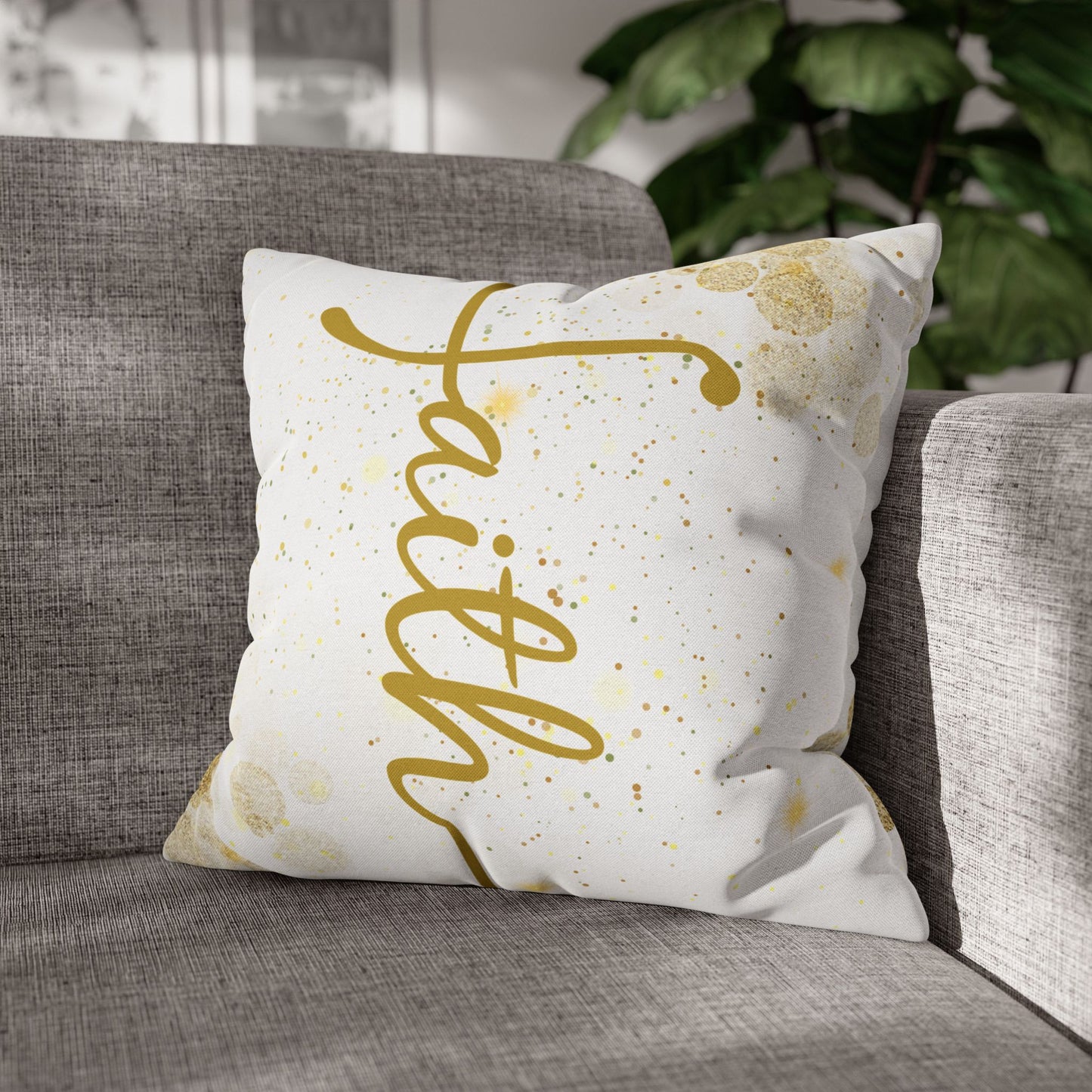 Faith (White and Gold) Square Throw Pillowcase | Prayer Warrior Room Decor