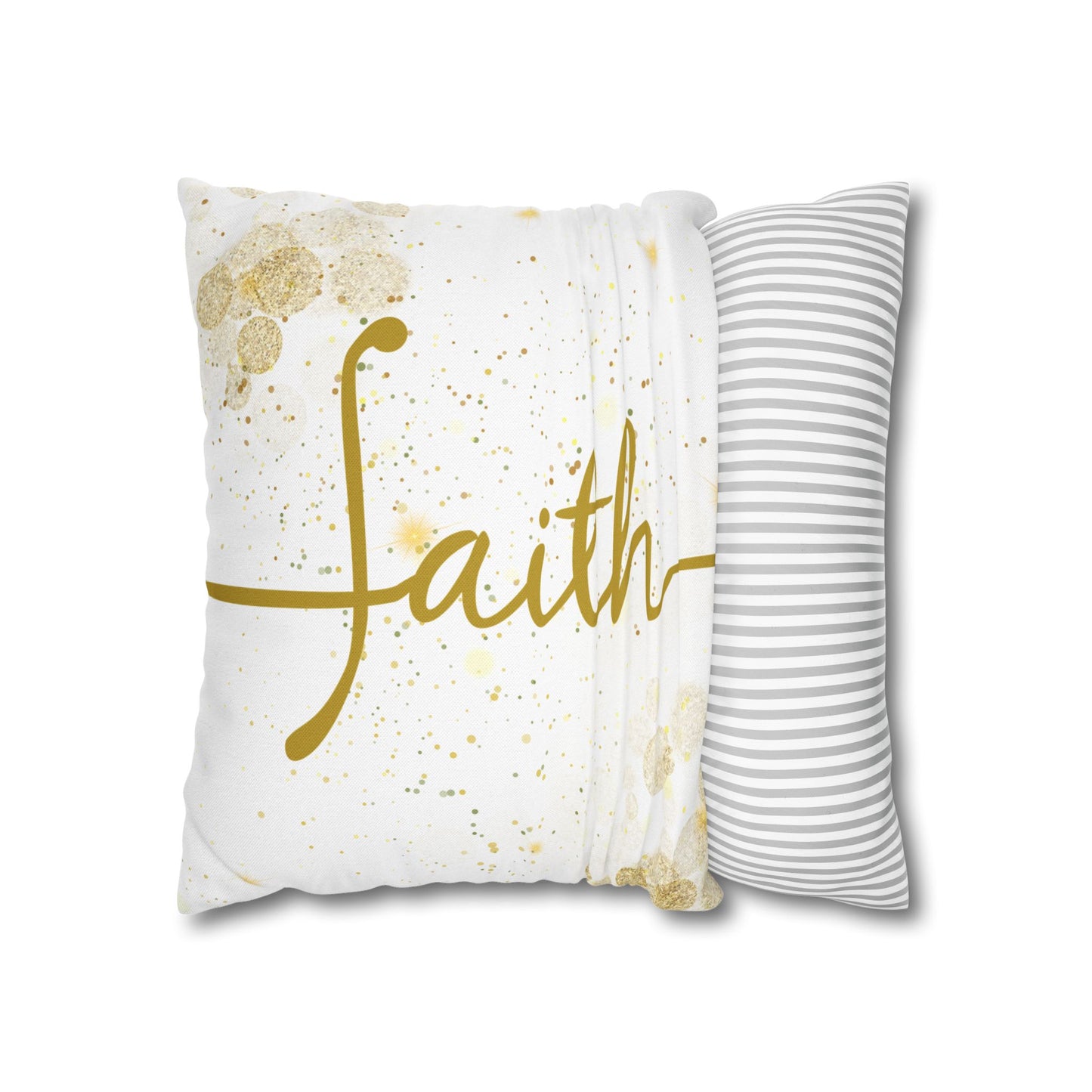 Faith (White and Gold) Square Throw Pillowcase | Prayer Warrior Room Decor