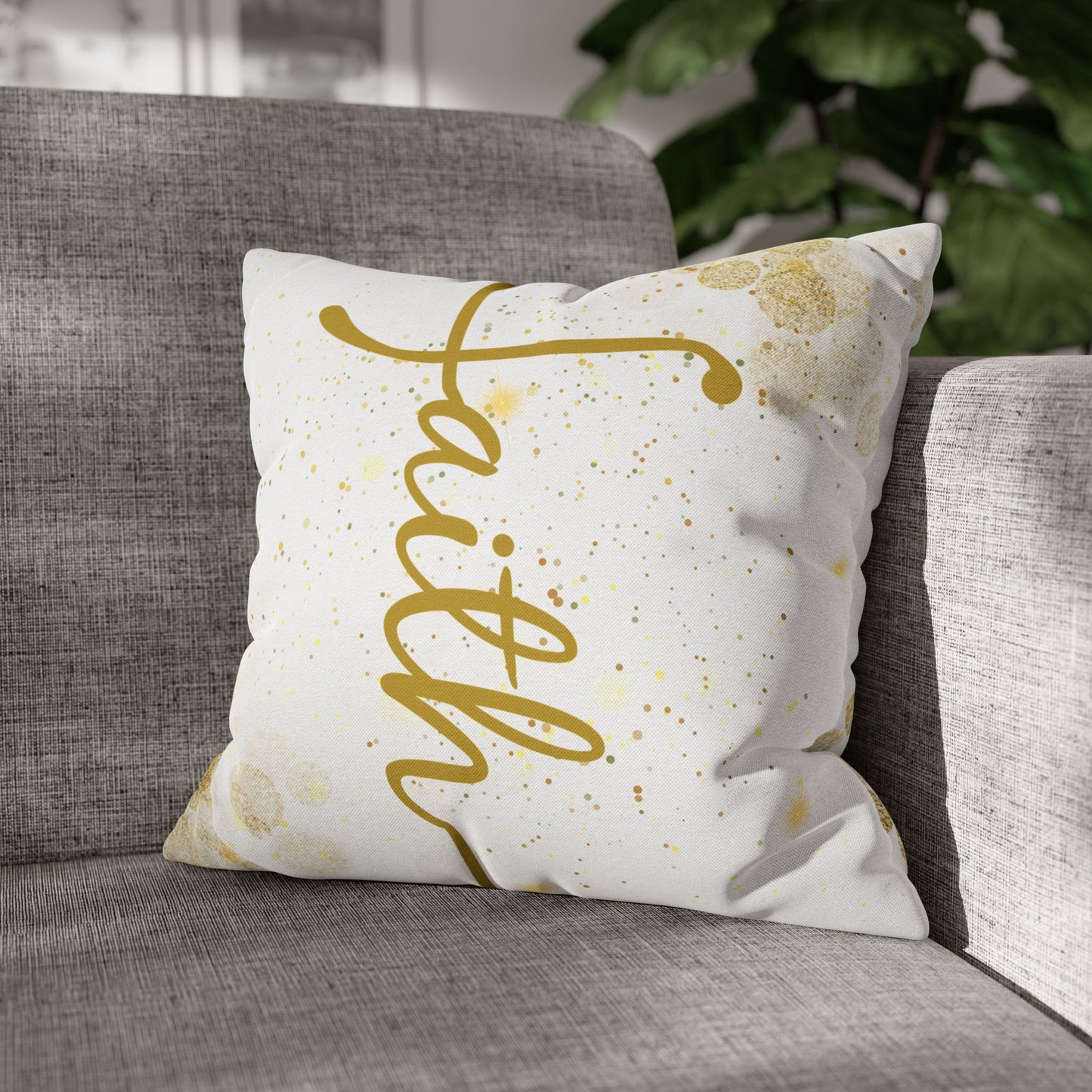 Faith (White and Gold) Square Throw Pillowcase | Prayer Warrior Room Decor