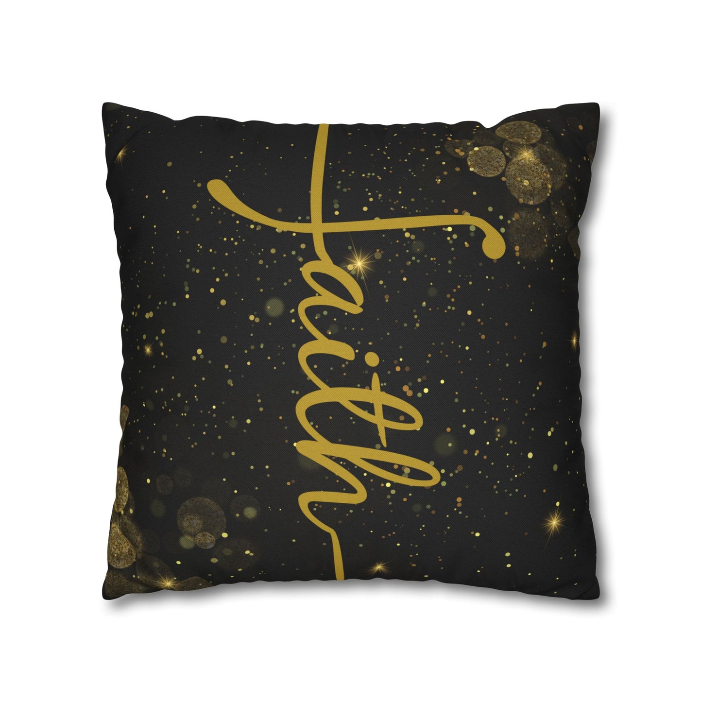 Faith (Black and Gold) Square Throw Pillowcase | Prayer Warrior Room Decor