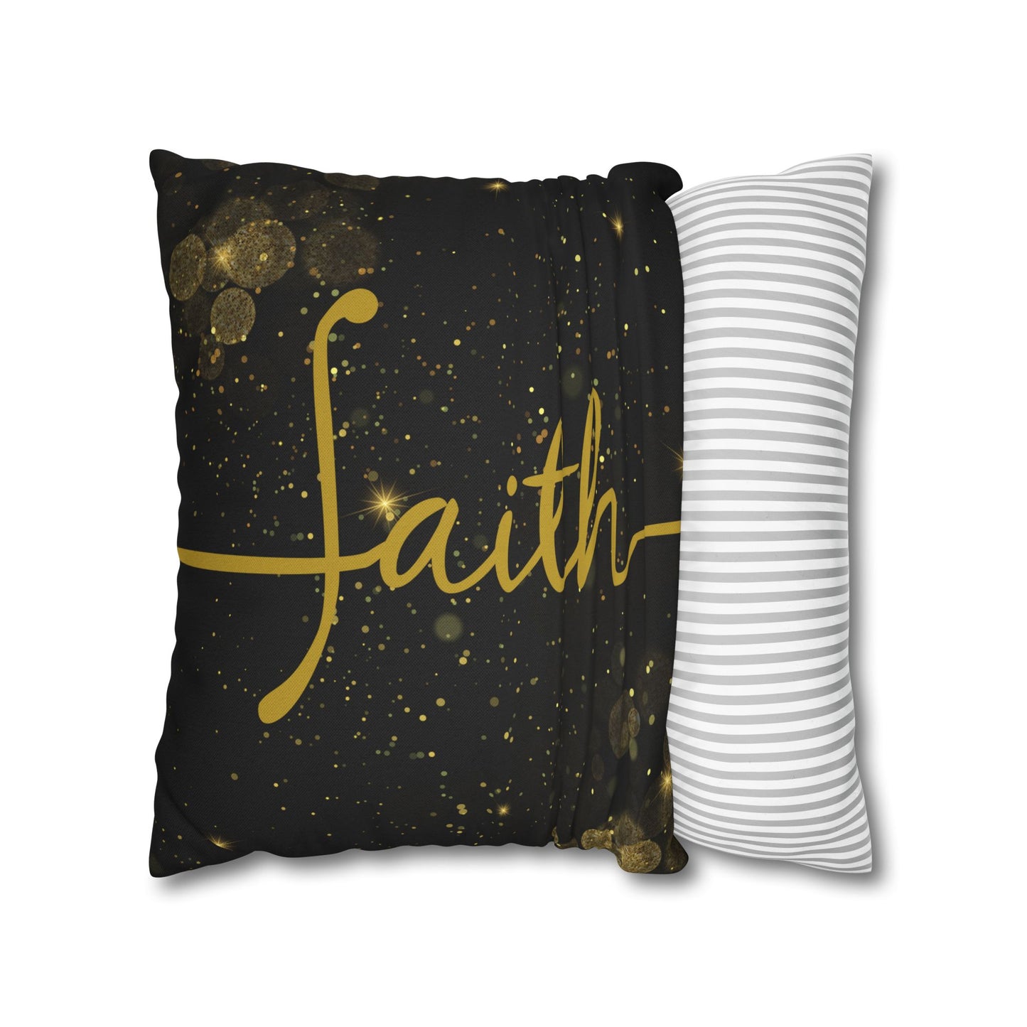 Faith (Black and Gold) Square Throw Pillowcase | Prayer Warrior Room Decor