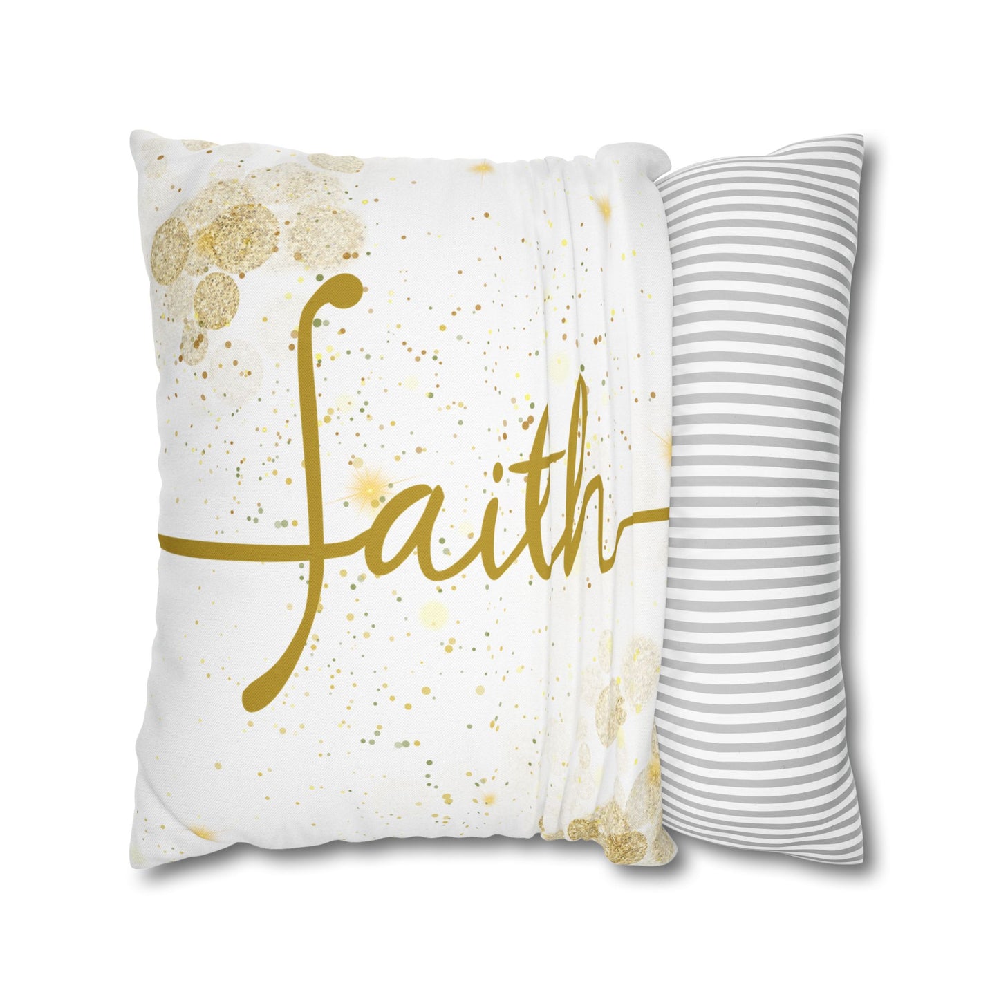 Faith (White and Gold) Square Throw Pillowcase | Prayer Warrior Room Decor