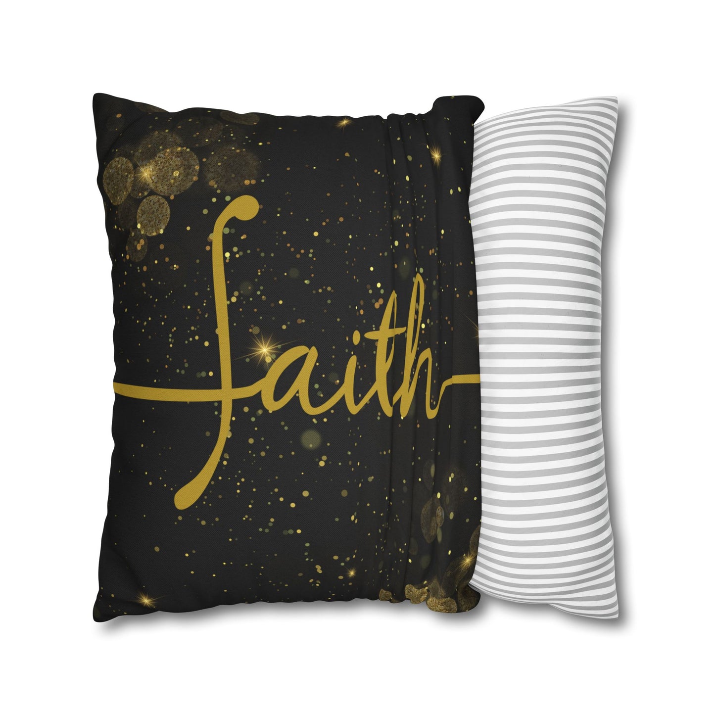 Faith (Black and Gold) Square Throw Pillowcase | Prayer Warrior Room Decor