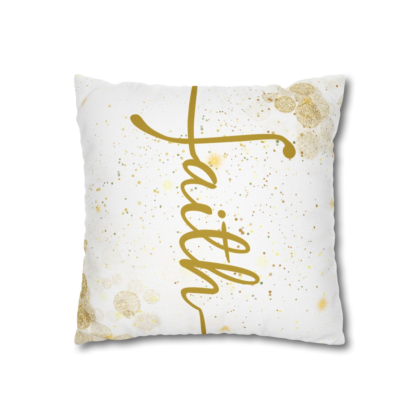 Faith (White and Gold) Square Throw Pillowcase | Prayer Warrior Room Decor