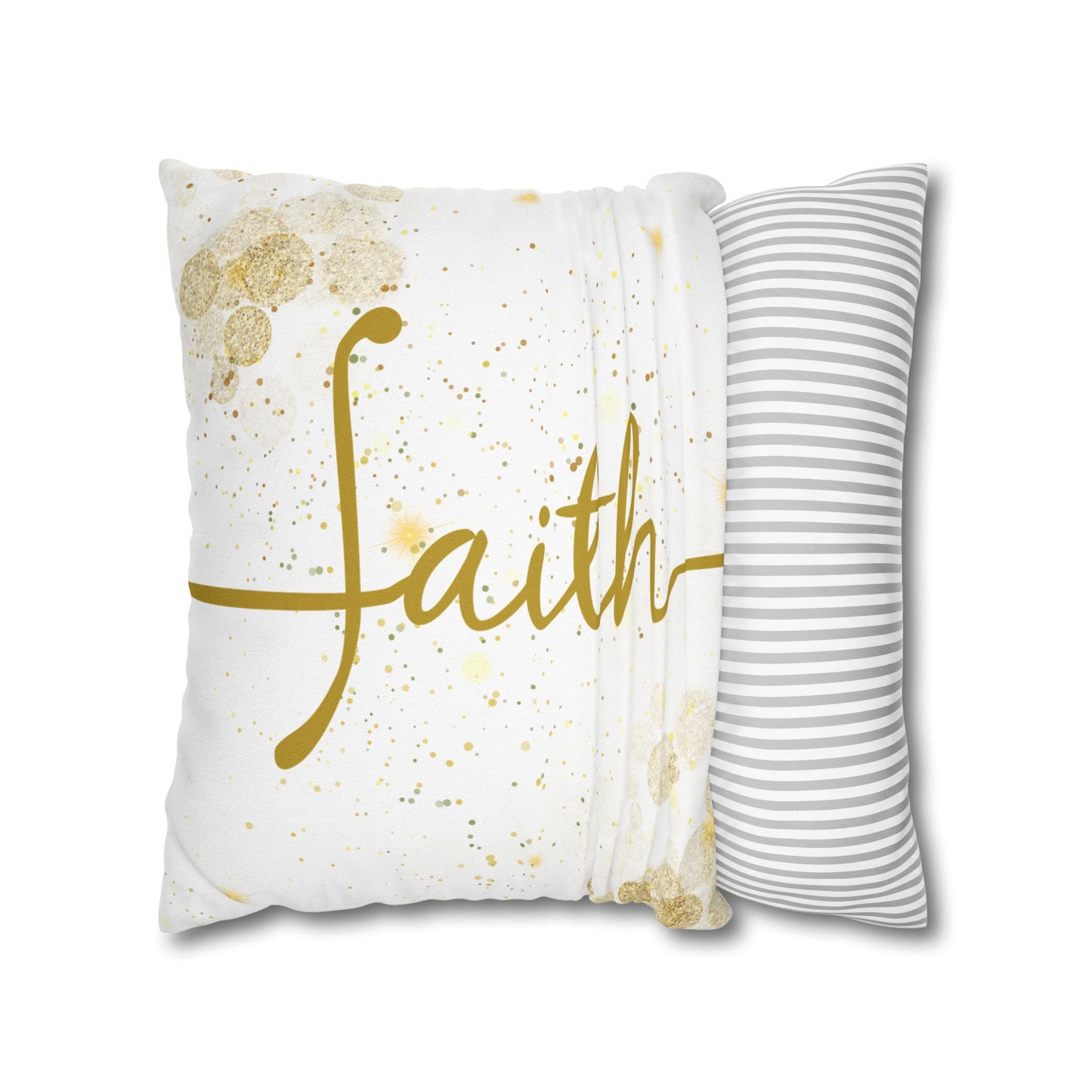Faith (White and Gold) Square Throw Pillowcase | Prayer Warrior Room Decor