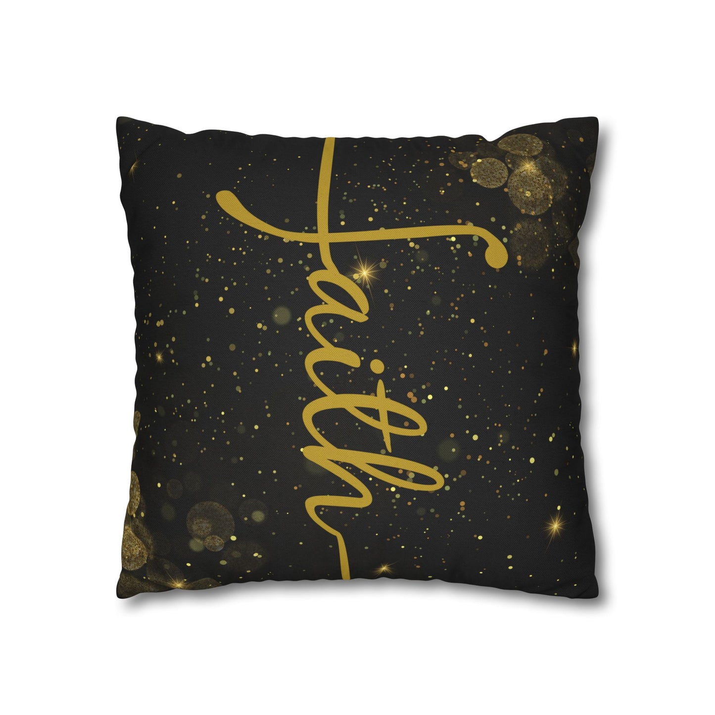 Faith (Black and Gold) Square Throw Pillowcase | Prayer Warrior Room Decor