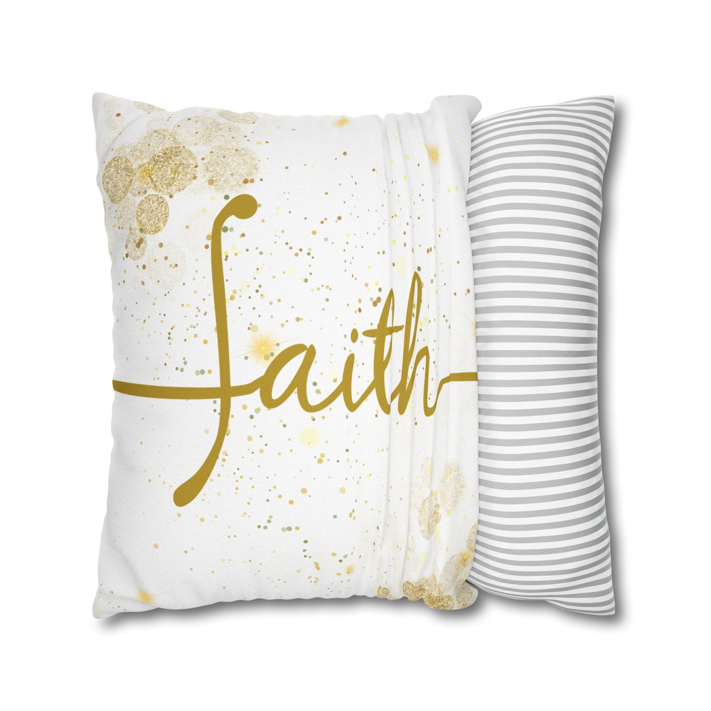 Faith (White and Gold) Square Throw Pillowcase | Prayer Warrior Room Decor