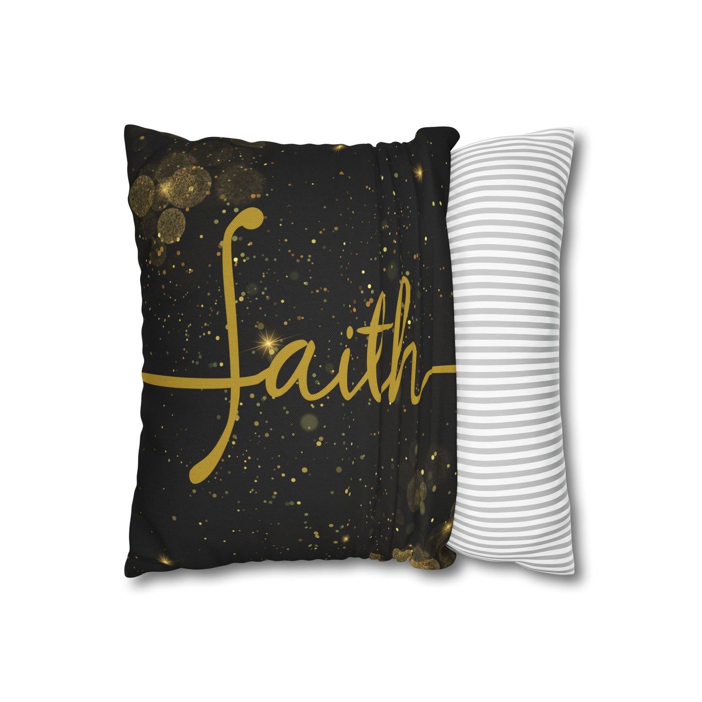 Faith (Black and Gold) Square Throw Pillowcase | Prayer Warrior Room Decor