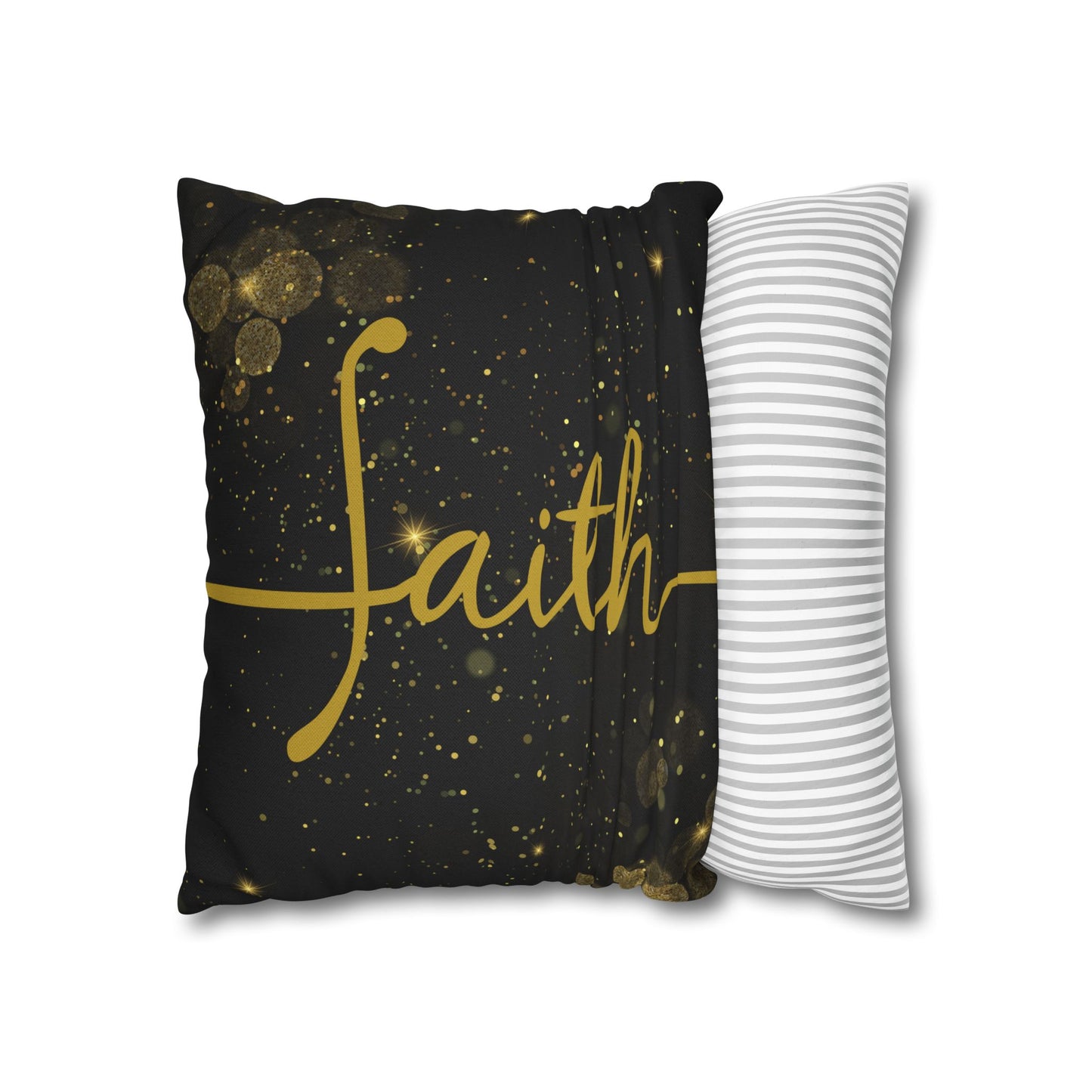 Faith (Black and Gold) Square Throw Pillowcase | Prayer Warrior Room Decor