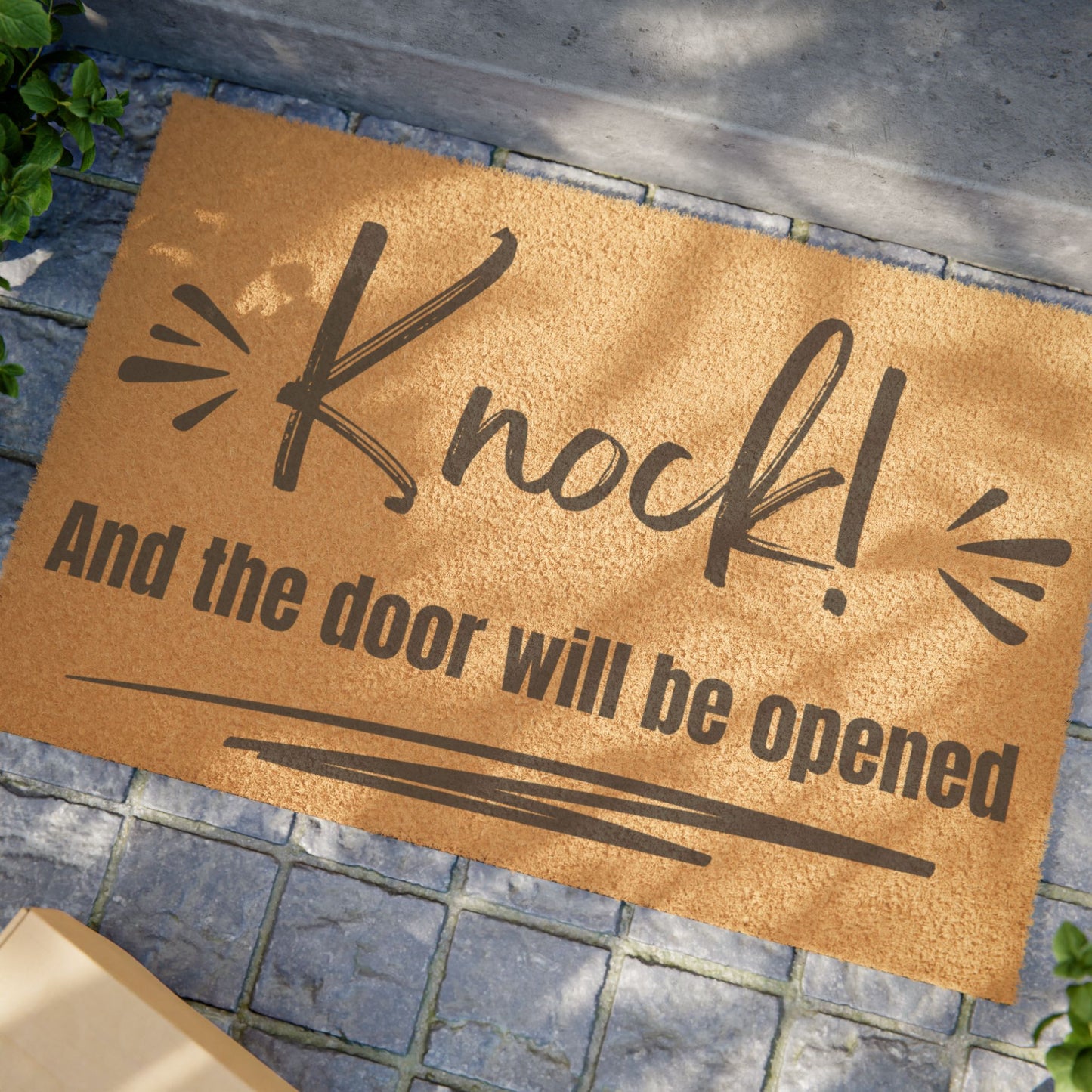 Knock And The Door Will Be Opened Door Mat | Christian Home Decor Doorway