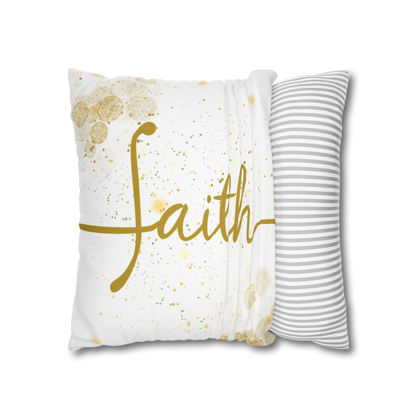 Faith (White and Gold) Square Throw Pillowcase | Prayer Warrior Room Decor