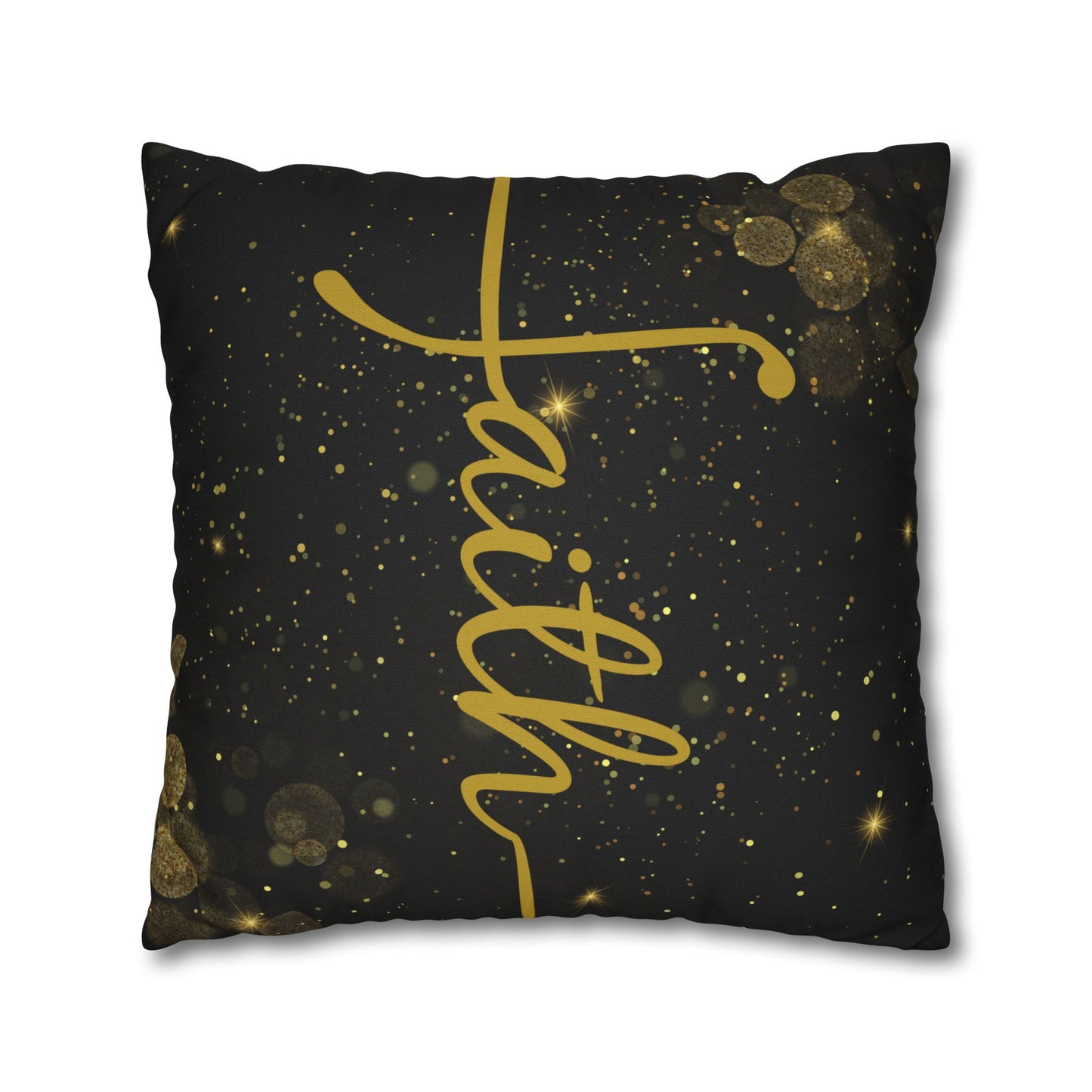 Faith (Black and Gold) Square Throw Pillowcase | Prayer Warrior Room Decor