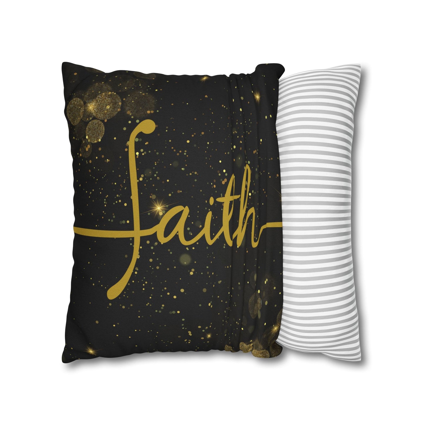 Faith (Black and Gold) Square Throw Pillowcase | Prayer Warrior Room Decor