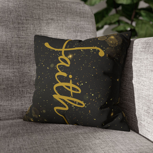 Faith (Black and Gold) Square Throw Pillowcase | Prayer Warrior Room Decor