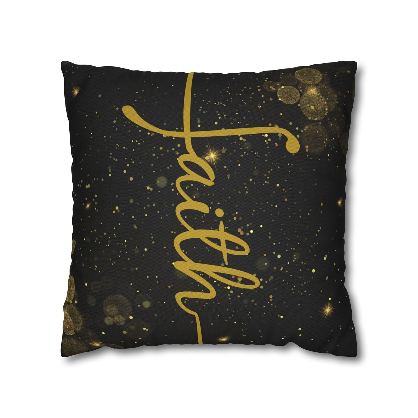 Faith (Black and Gold) Square Throw Pillowcase | Prayer Warrior Room Decor