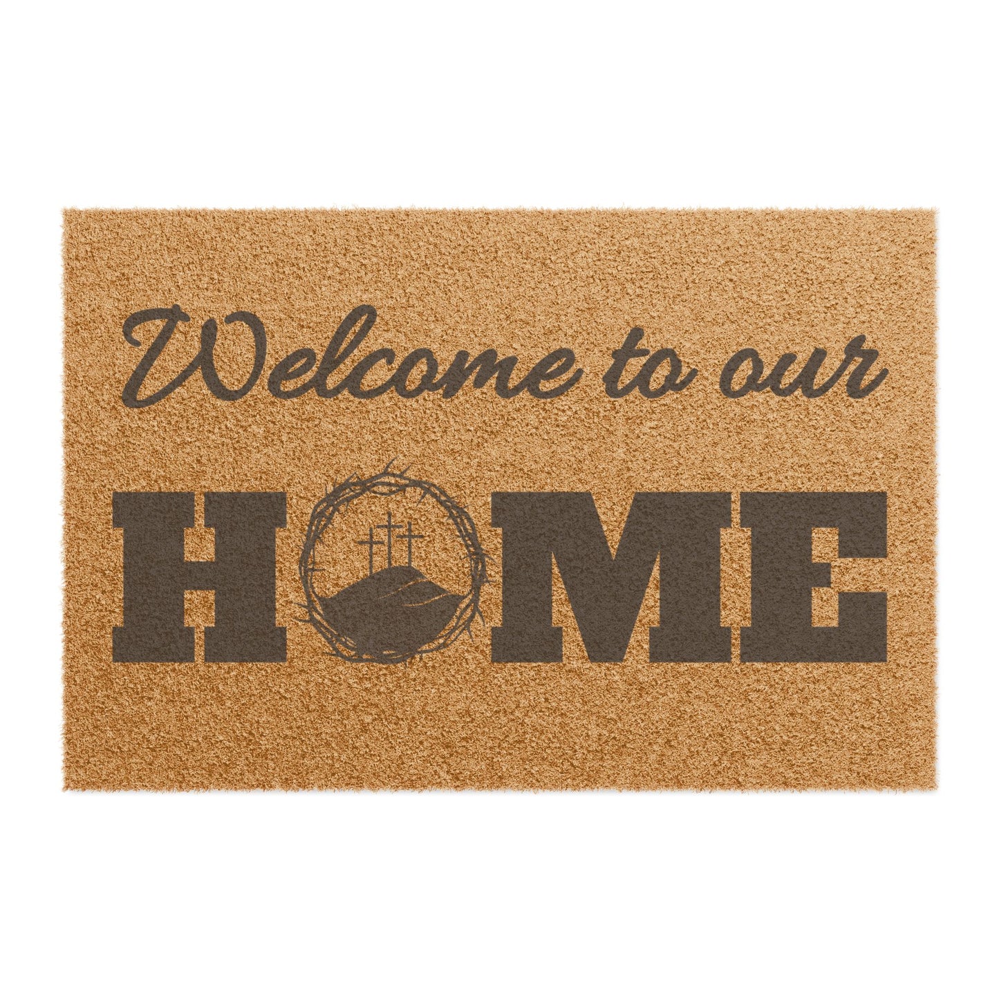 "Welcome to our Home" - Crown of Thorns and Crosses | Christian Doormat