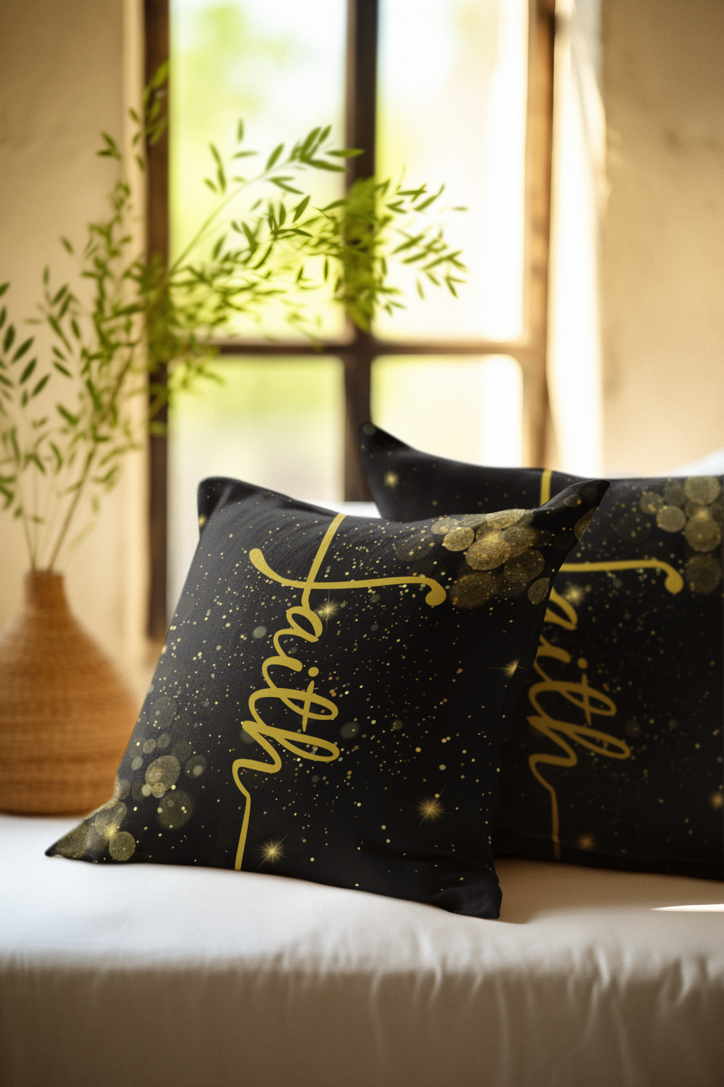Faith (Black and Gold) Square Throw Pillowcase | Prayer Warrior Room Decor